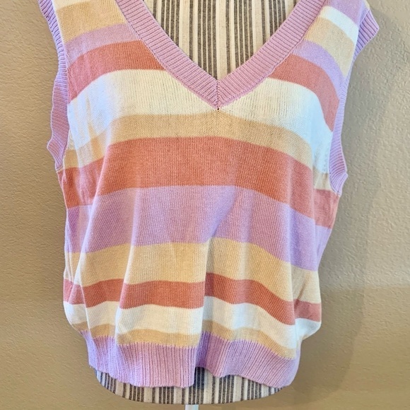 NWT Sweater Vest 2X Abound 100% Cotton Striped Knit Lilac Purple White V-Neck - Picture 3 of 13